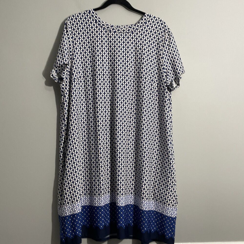 Apt 9 Blue Geo Print Dress Women’s XXL Pockets Casual Stretch Midi Dress